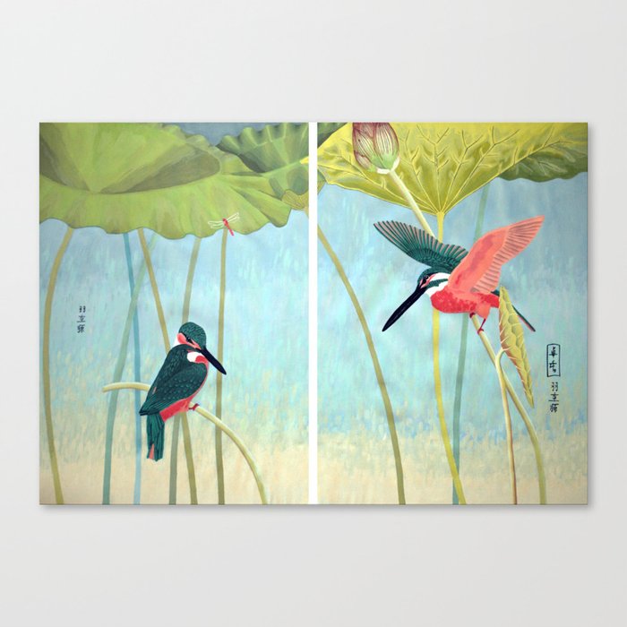 Kingfisher and Lotus Canvas Print