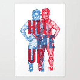 Hit Me Up (Red & Blue Boxers) Art Print