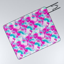 Diamond cube tie dye abstract geometric batik pattern. Colorful beach boho patchwork quilt wash Picnic Blanket