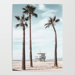 Lifeguard Tower California Beach Palm Trees Poster