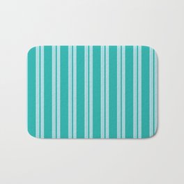 [ Thumbnail: Powder Blue and Light Sea Green Colored Lined/Striped Pattern Bath Mat ]