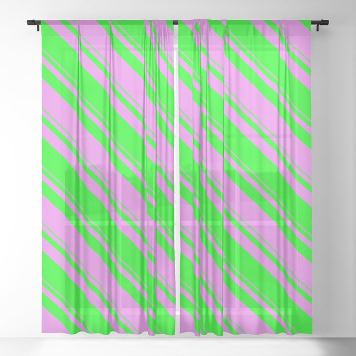 Violet and Lime Colored Stripes Pattern Sheer Curtain
