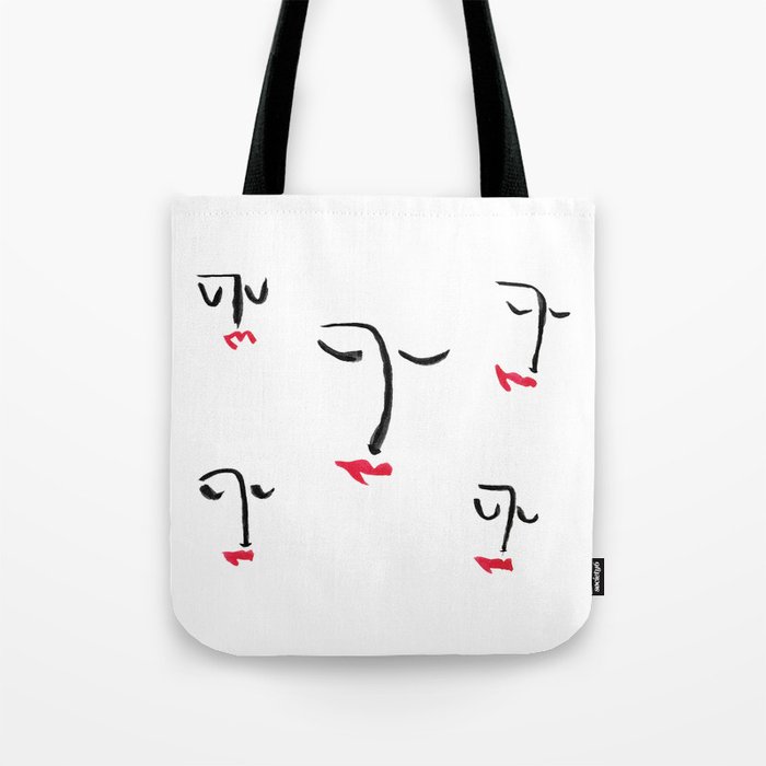 Faces with Red Lips Tote Bag
