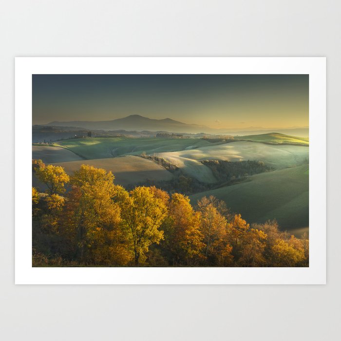Autumn in Tuscany. Rolling hills and Mount Amiata. Asciano Art Print