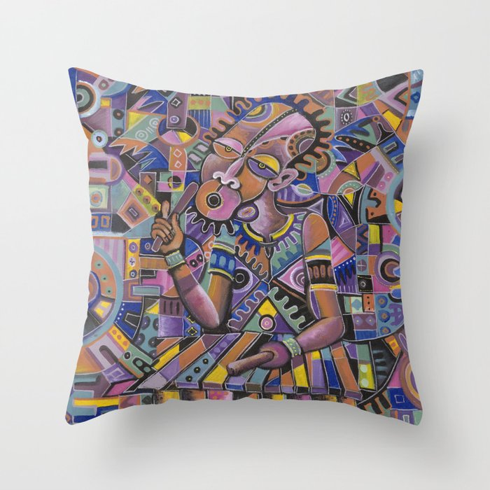 Xylophone Player 2 violet painting of musician Throw Pillow