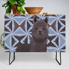 Alpaca standing on brown modern pattern background graphic design Credenza