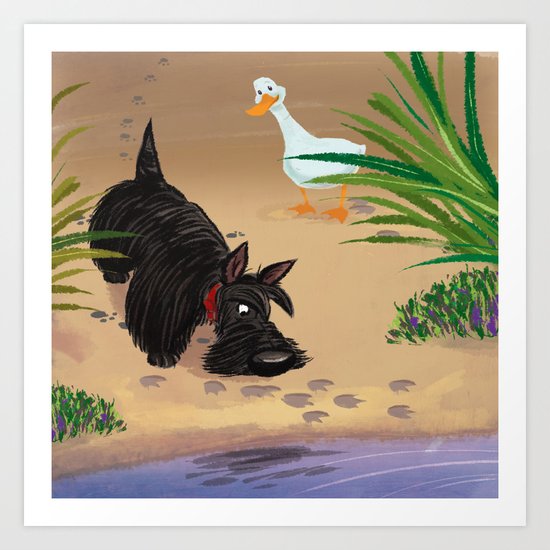 Scottie and the Duck Art Print