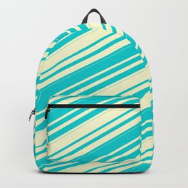 [ Thumbnail: Dark Turquoise & Light Yellow Colored Lines/Stripes Pattern Backpack ]