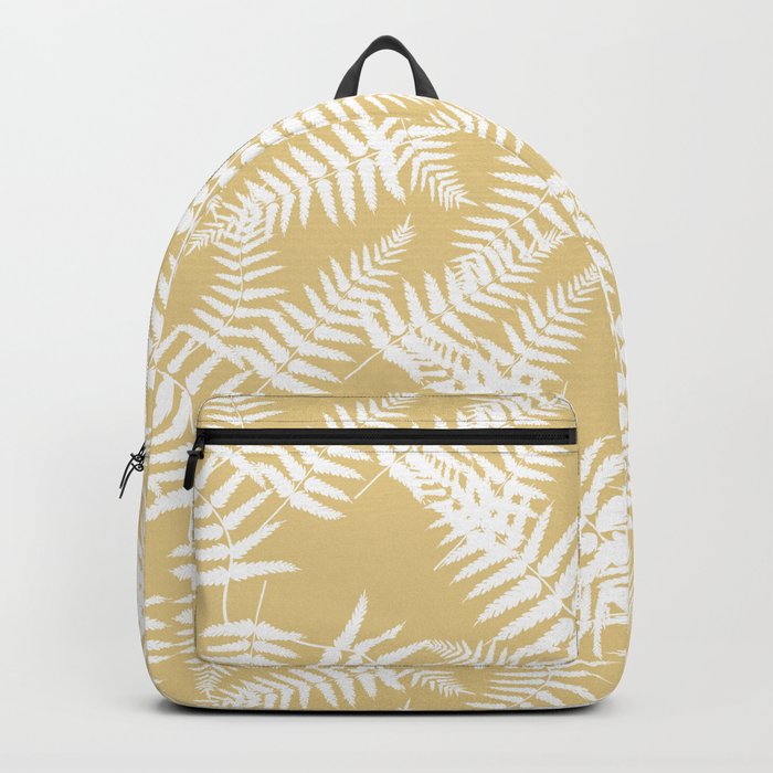 Tan And White Fern Leaf Pattern Backpack