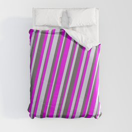 [ Thumbnail: Dim Gray, Fuchsia, and Lavender Colored Striped/Lined Pattern Duvet Cover ]
