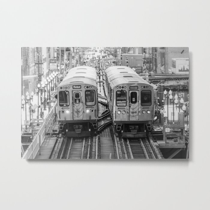 Black and White Chicago Train El Train above Wabash Ave the Loop Windy City Metal Print