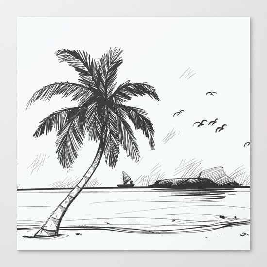 Beach graphic sketch art Canvas Print