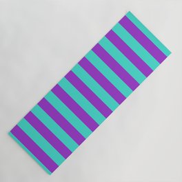 [ Thumbnail: Turquoise and Dark Orchid Colored Striped Pattern Yoga Mat ]
