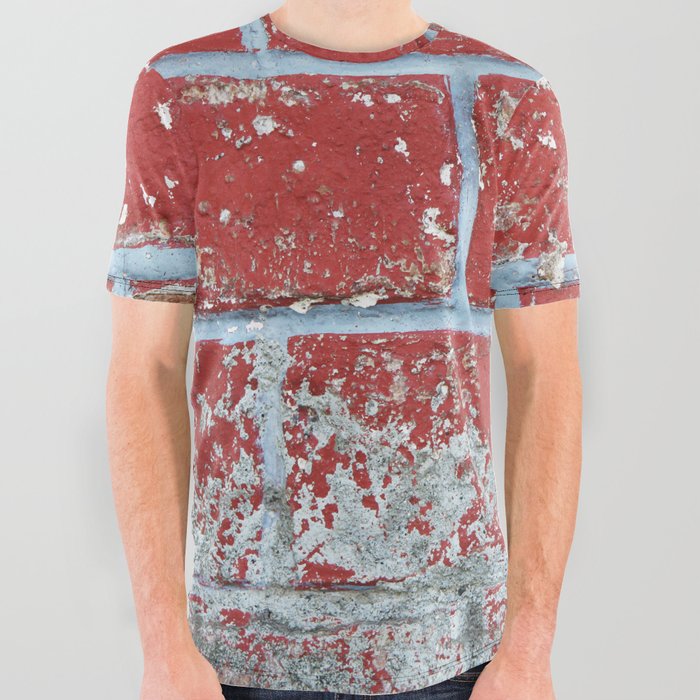 Texture background surface wallpaper red blue brick All Over Graphic Tee