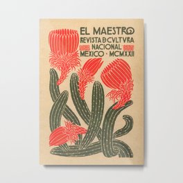 Mexico, Cactus Vintage Wall Art Metal Print