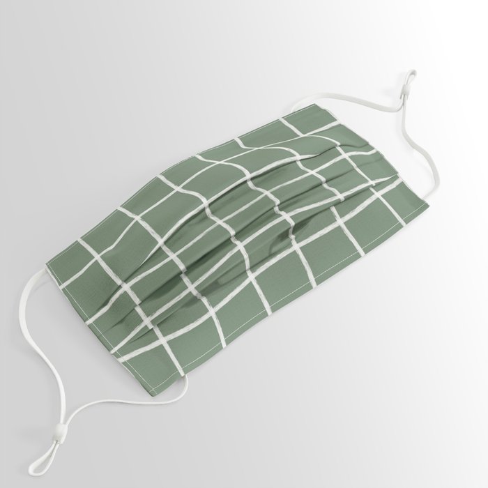 Hand Drawn Windowpane Textured Grid (white/sage green) Face Mask