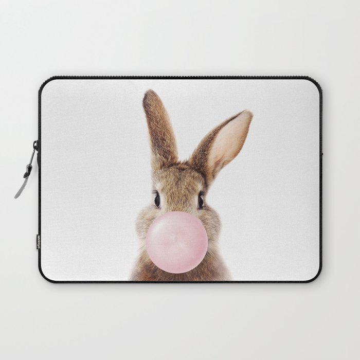 Brown Bunny Blowing Bubble Gum, Pink Nursery, Baby Animals Art Print by Synplus Laptop Sleeve