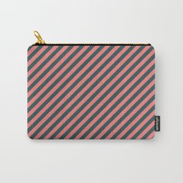 [ Thumbnail: Dark Slate Gray & Light Coral Colored Striped Pattern Carry-All Pouch ]
