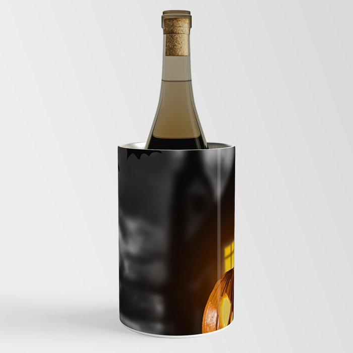 Scary Halloween Pumpkin with Horror Background Wine Chiller