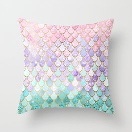 Mermaid Art, Pastel and Gold Throw Pillow