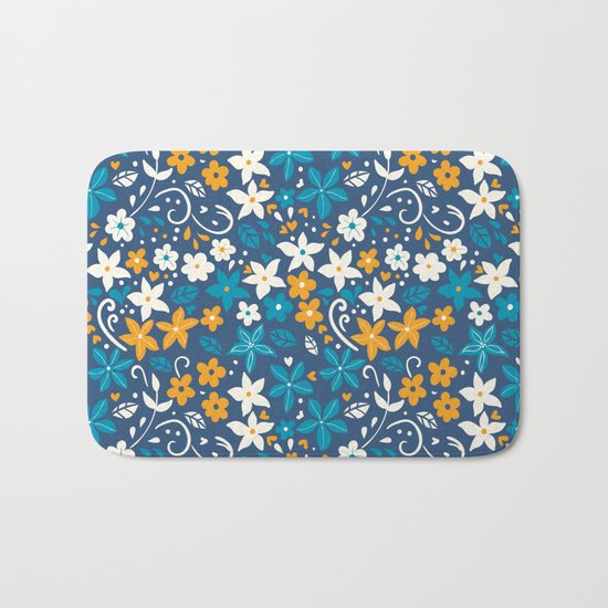 Floral pattern with doodles of flowers and leaves Bath Mat