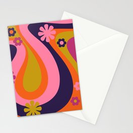 Too Groovy Retro Abstract Flower Power Pattern in Pink Lime Orange Magenta Blue Stationery Card