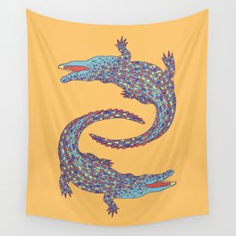 Crocodiles (Camel and Blue Palette) Wall Tapestry