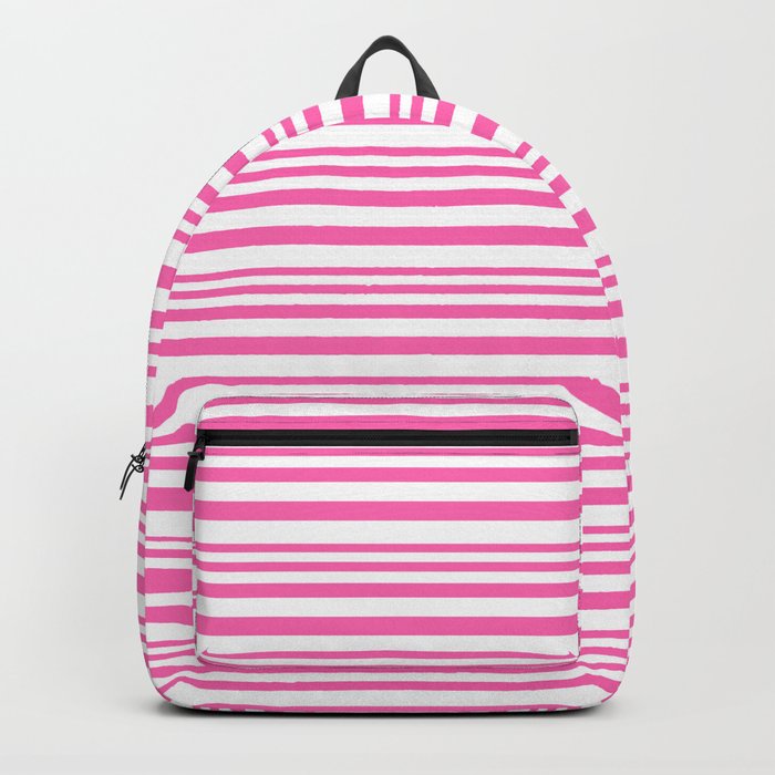 Hot Pink and White Colored Lined/Striped Pattern Backpack
