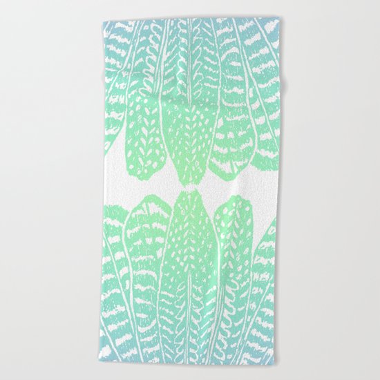 TRIBAL FEATHERS - SEAFOAM Beach Towel