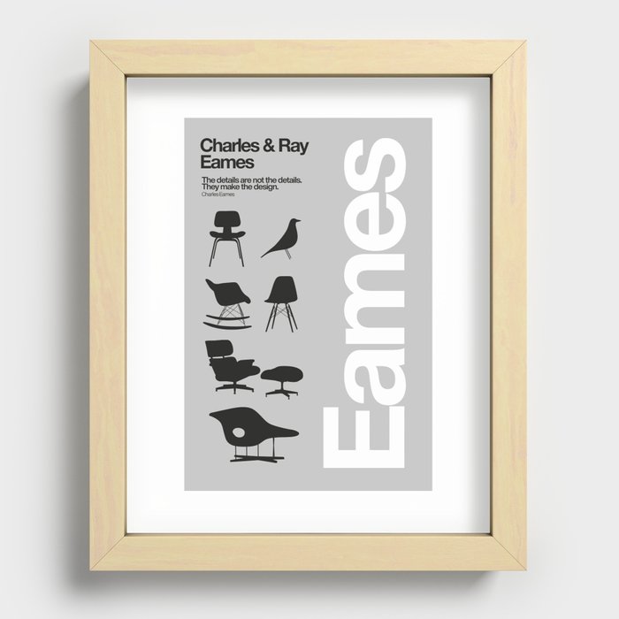 Eames Chairs and bird design, Modern Industrial design, Mid-Century design, Helvetica Minimalist Furniture Recessed Framed Print