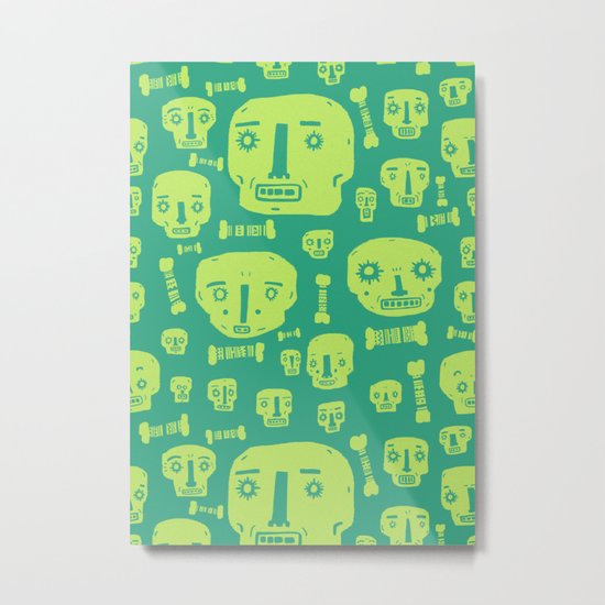 Skulls & Bones I - Green Metal Print