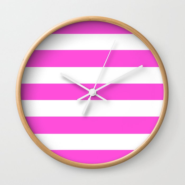 Purple pizzazz - solid color - white stripes pattern Wall Clock