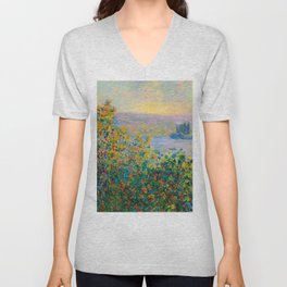 Claude Monet - Flower Beds at Vétheuil V Neck T Shirt