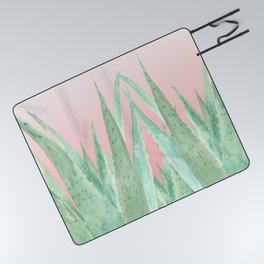 Aloe Veras pattern, Light Pink gradient background Picnic Blanket