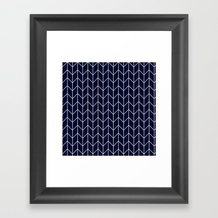 Chevron pattern -  white on dark blue Framed Art Print