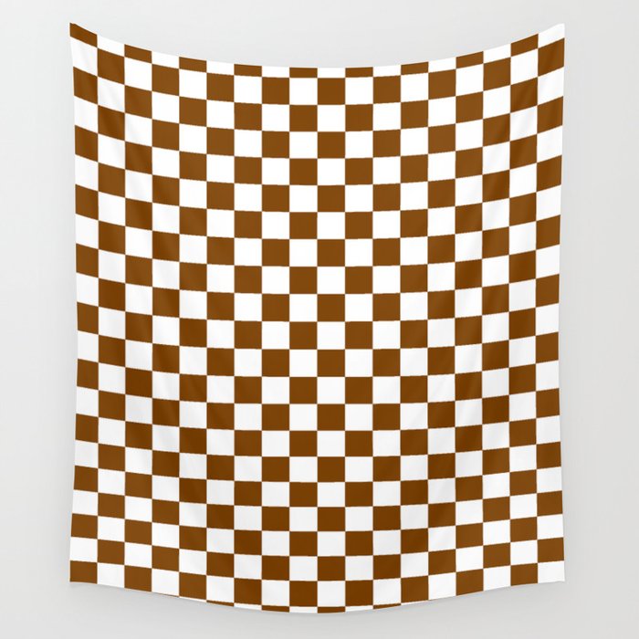 White and Chocolate Brown Checkerboard Wall Tapestry