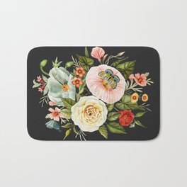 Wildflower and Butterflies Bouquet on Charcoal Black Bath Mat | Rosebud, Watercolor, Flower, Flowers, Vintagestyle, Botanicals, Curated, Botanical, Flora, Morningglory 