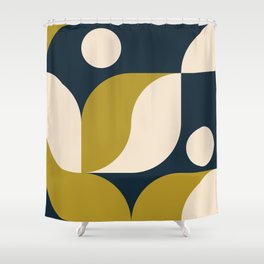 Modern vintage abstract geometric background with circles, rectangles and squares in retro scandinavian style. Pastel colored simple shapes graphic pattern.  Shower Curtain