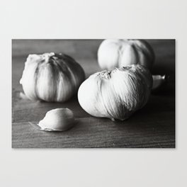 Garlic Black and White Food Photography Canvas Print