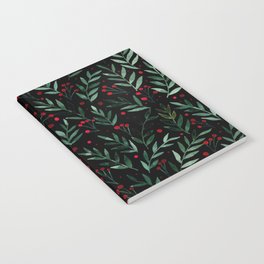 Festive watercolor branches - black, red and green Notebook