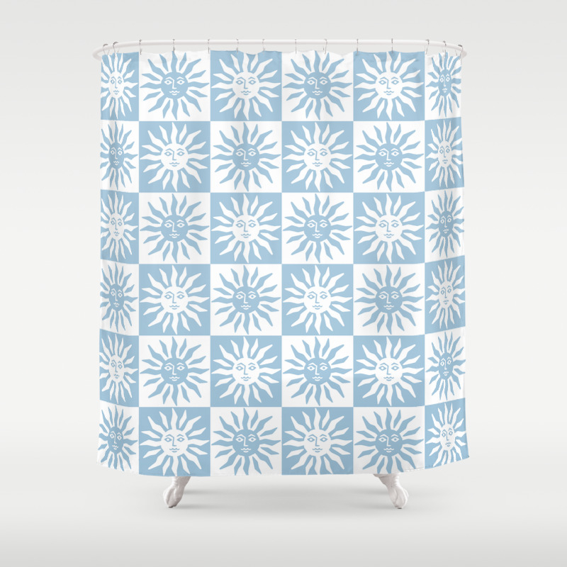 Mid Century Modern Sun Pattern Pale Blue Shower Curtain By