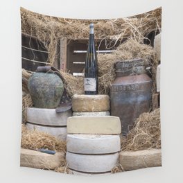 Cheese and wine at a french farmersmarket - france street and travel photography Wall Tapestry