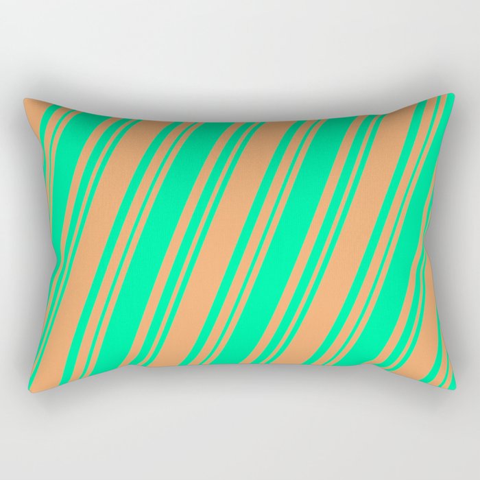 Green & Brown Colored Lined Pattern Rectangular Pillow