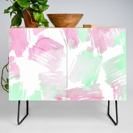 Hand Painted Pink Mint Neon Green Watercolor Brushstrokes Credenza