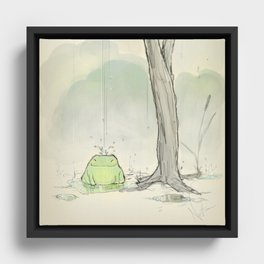 The frog under the rain Framed Canvas