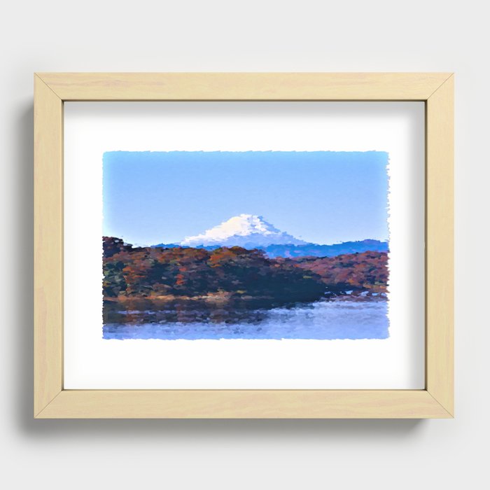 Fuji snow mountain Japan digital oil paint scenery  Recessed Framed Print