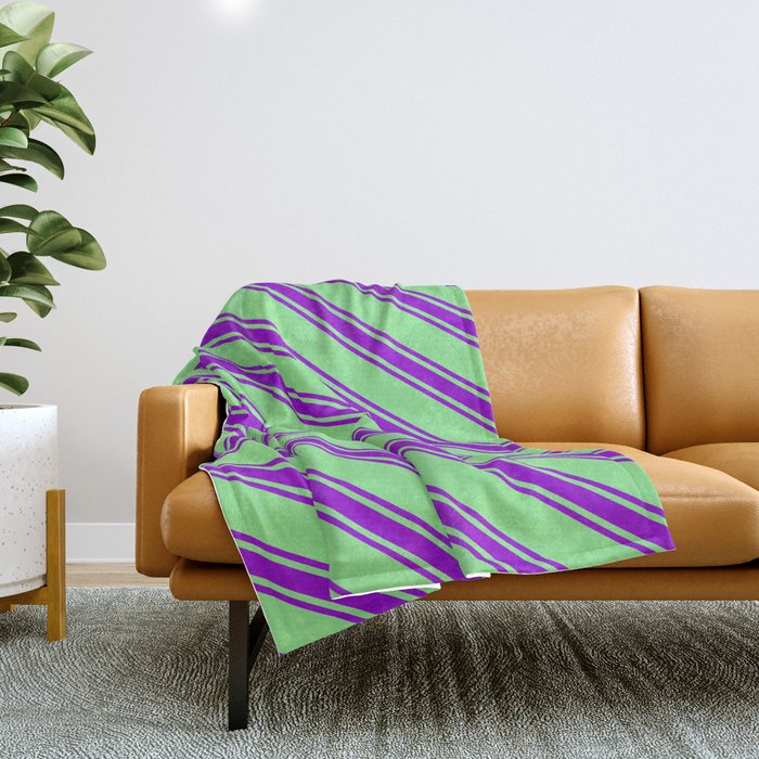 Light Green & Dark Violet Colored Lines/Stripes Pattern Throw Blanket