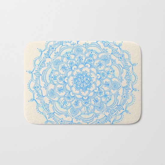 Pale Blue Pencil Pattern - hand drawn lace mandala Bath Mat