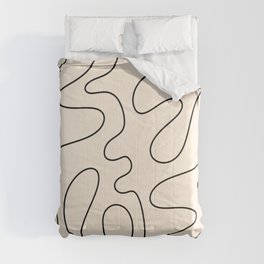 Squiggle Abstract Minimalist Modern Pattern in Black and Almond Cream Comforter