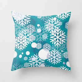 Ice Snowflake // Turquoise Background // Normal scale // Frozen Winter // Crystal Snow // Snowballs // White Snow  Throw Pillow